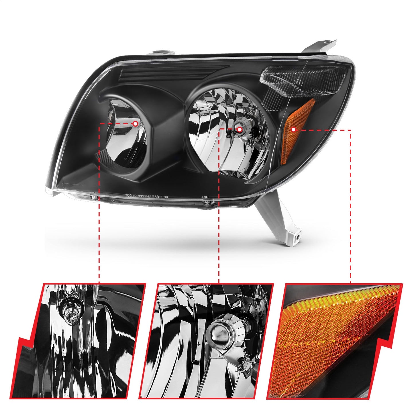 Anzo USA | Crystal Headlight Set Clear Lens Black Housing White/Amber | Fits 4Runner | 111394