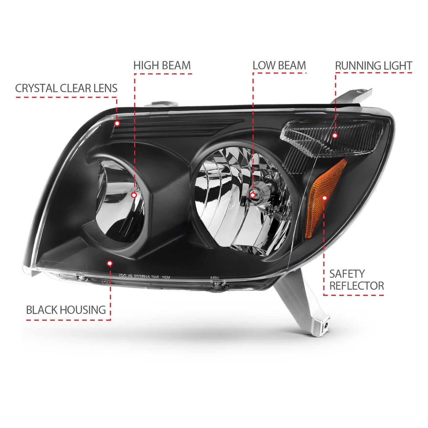 Anzo USA | Crystal Headlight Set Clear Lens Black Housing White/Amber | Fits 4Runner | 111394