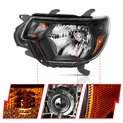 Anzo USA | Crystal Headlight Set Clear Lens Black Housing White/Amber | Fits Tacoma | 111395