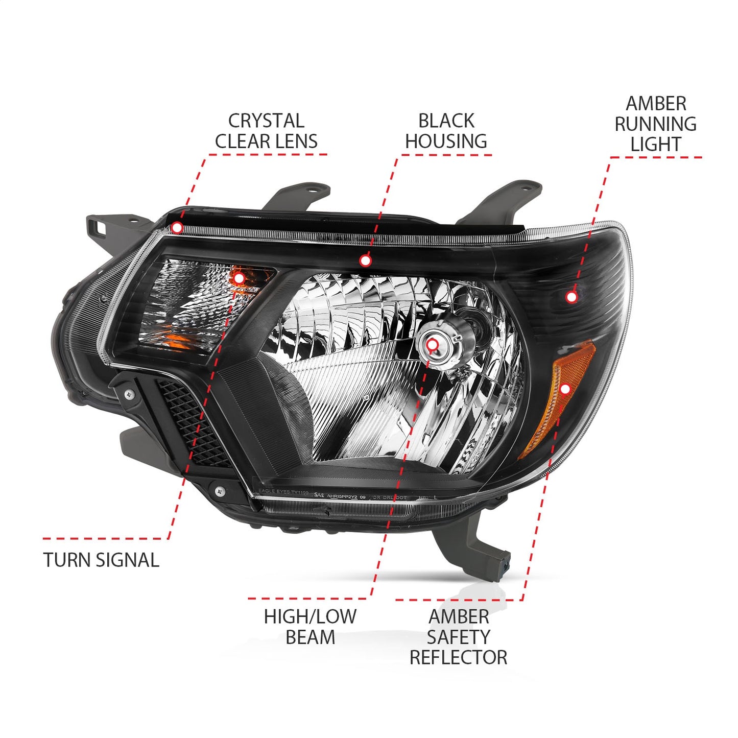 Anzo USA | Crystal Headlight Set Clear Lens Black Housing White/Amber | Fits Tacoma | 111395