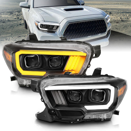 Anzo USA | Projector Headlight Set w/Plank Style Switchback Black w/Amber | Fits Tacoma | 111396