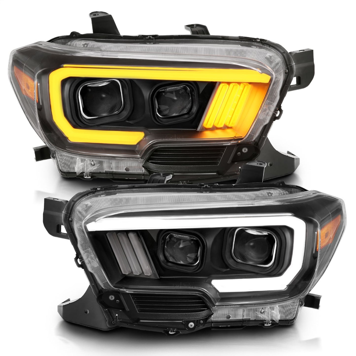 Anzo USA | Projector Headlight Set w/Plank Style Switchback Black w/Amber | Fits Tacoma | 111396