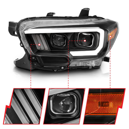 Anzo USA | Projector Headlight Set w/Plank Style Switchback Black w/Amber | Fits Tacoma | 111396
