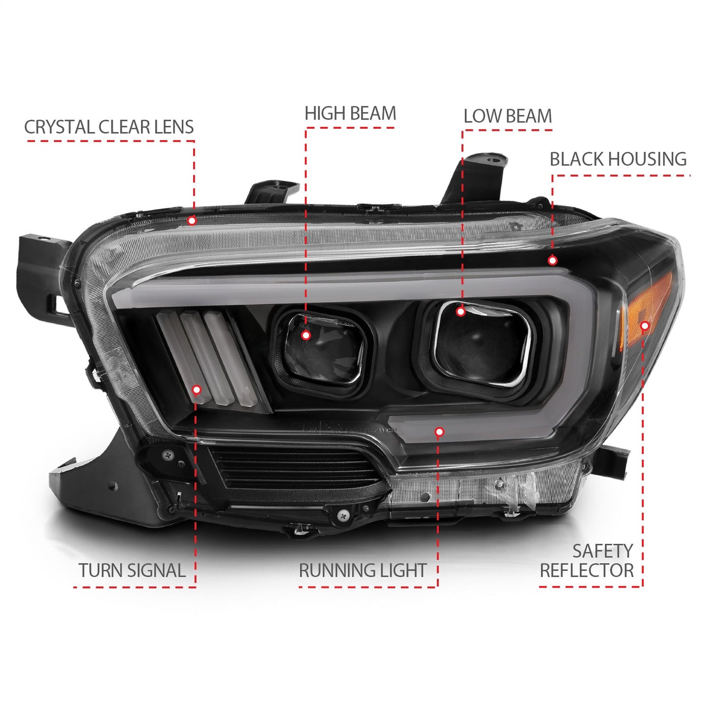 Anzo USA | Projector Headlight Set w/Plank Style Switchback Black w/Amber | Fits Tacoma | 111396