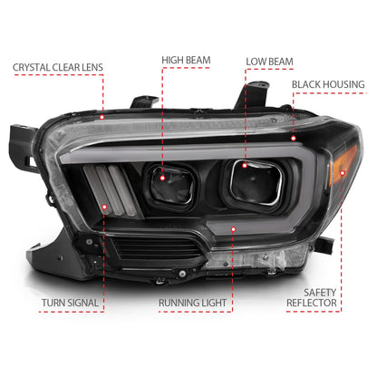 Anzo USA | Projector Headlight Set w/Plank Style Switchback Black w/Amber | Fits Tacoma | 111396