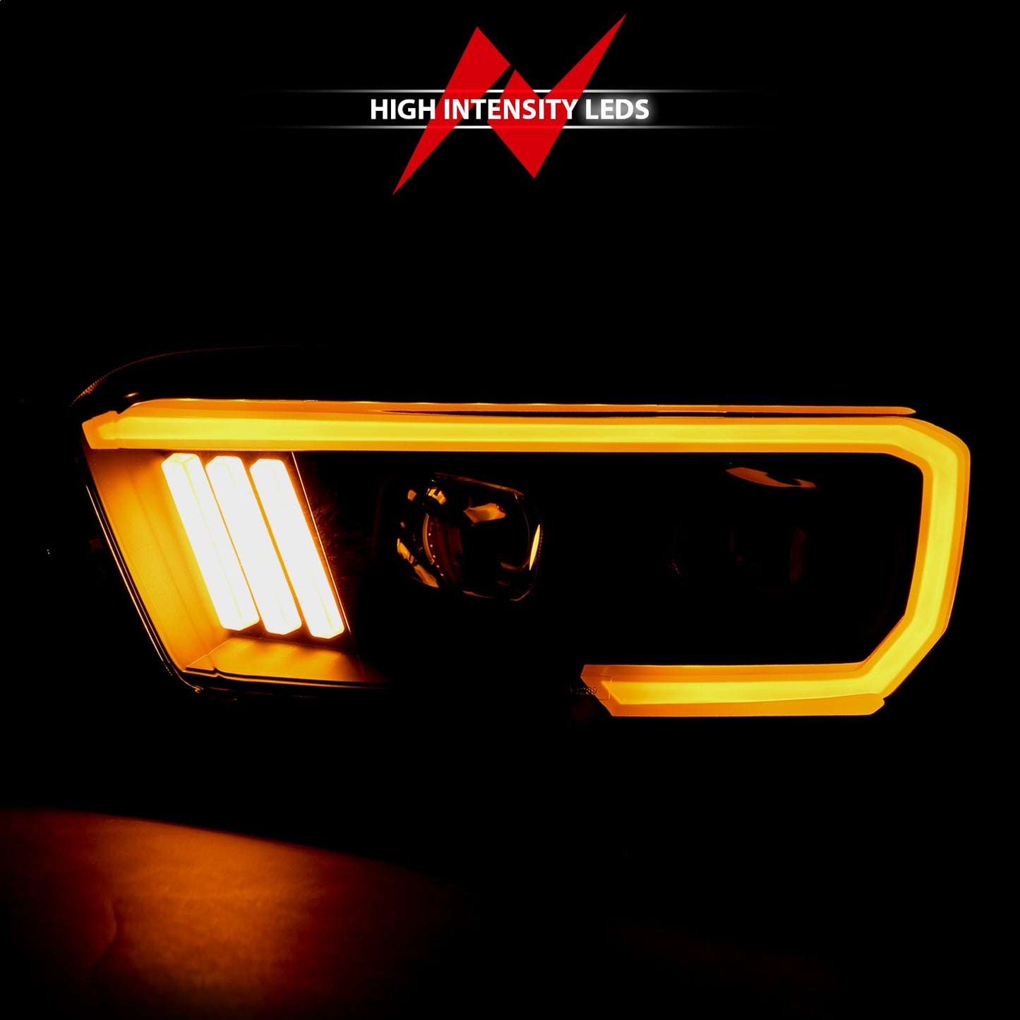 Anzo USA | Projector Headlight Set w/Plank Style Switchback Black w/Amber | Fits Tacoma | 111396