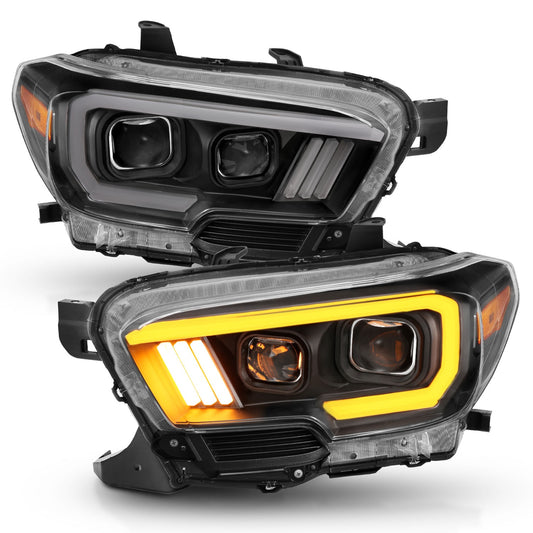 Anzo USA | Projector Headlight Set w/Plank Style Switchback Black w/Amber | Fits Tacoma | 111397
