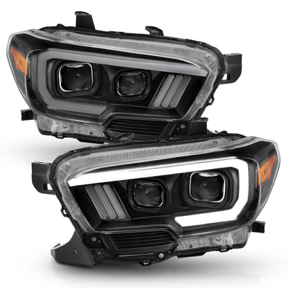 Anzo USA | Projector Headlight Set w/Plank Style Switchback Black w/Amber | Fits Tacoma | 111397