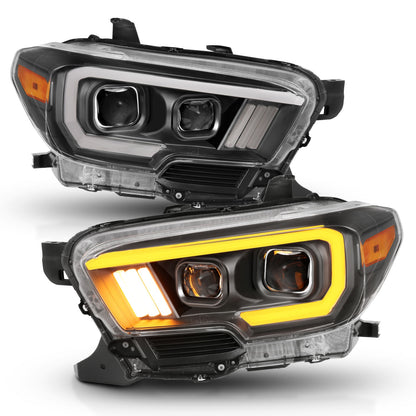 Anzo USA | Projector Headlight Set w/Plank Style Switchback Black w/Amber | Fits Tacoma | 111397