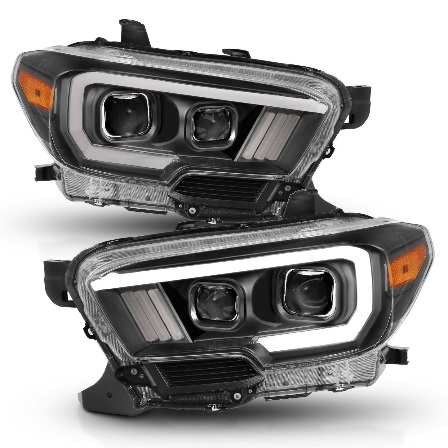 Anzo USA | Projector Headlight Set w/Plank Style Switchback Black w/Amber | Fits Tacoma | 111397