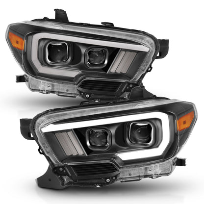 Anzo USA | Projector Headlight Set w/Plank Style Switchback Black w/Amber | Fits Tacoma | 111397