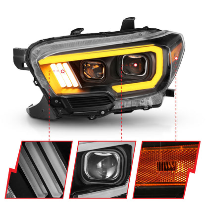 Anzo USA | Projector Headlight Set w/Plank Style Switchback Black w/Amber | Fits Tacoma | 111397