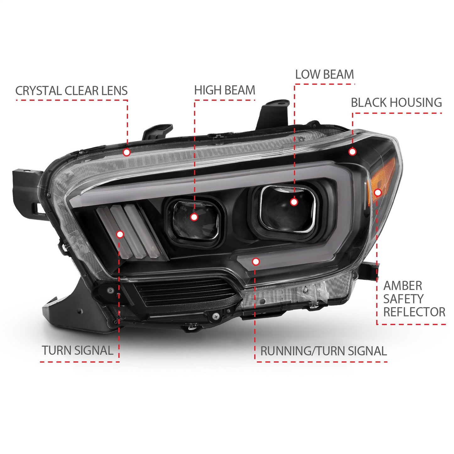 Anzo USA | Projector Headlight Set w/Plank Style Switchback Black w/Amber | Fits Tacoma | 111397