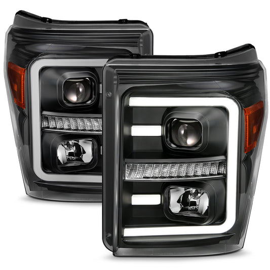 Anzo USA | Projector Headlight Set w/Plank Style Switchback Black w/Amber Pair | Fits F-250 Super Duty | 111406