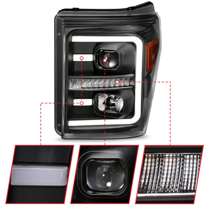 Anzo USA | Projector Headlight Set w/Plank Style Switchback Black w/Amber Pair | Fits F-250 Super Duty | 111406