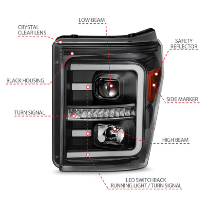 Anzo USA | Projector Headlight Set w/Plank Style Switchback Black w/Amber Pair | Fits F-250 Super Duty | 111406