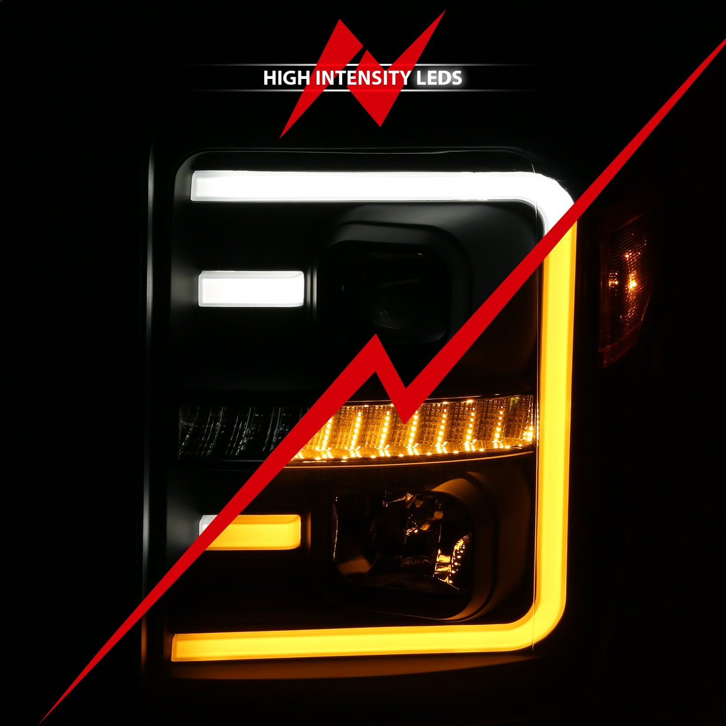 Anzo USA | Projector Headlight Set w/Plank Style Switchback Black w/Amber Pair | Fits F-250 Super Duty | 111406