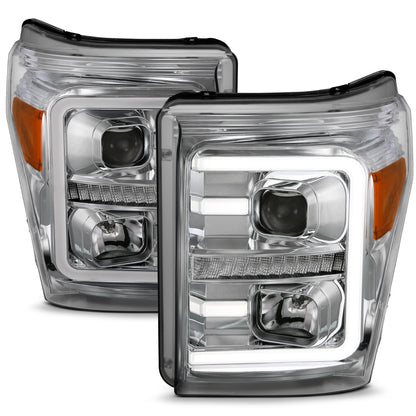 Anzo USA | Projector Headlight Set w/Plank Style Switchback Chrome w/Amber Pair | Fits F-250 Super Duty | 111407