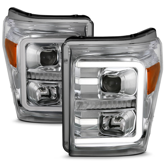 Anzo USA | Projector Headlight Set w/Plank Style Switchback Chrome w/Amber Pair | Fits F-250 Super Duty | 111407
