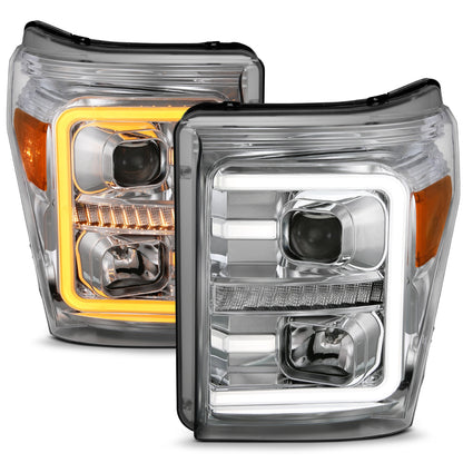 Anzo USA | Projector Headlight Set w/Plank Style Switchback Chrome w/Amber Pair | Fits F-250 Super Duty | 111407