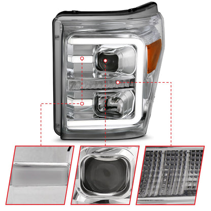 Anzo USA | Projector Headlight Set w/Plank Style Switchback Chrome w/Amber Pair | Fits F-250 Super Duty | 111407