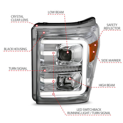 Anzo USA | Projector Headlight Set w/Plank Style Switchback Chrome w/Amber Pair | Fits F-250 Super Duty | 111407