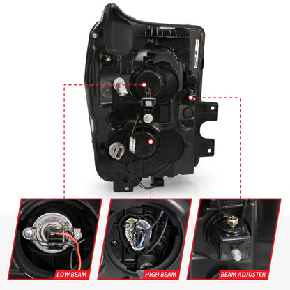 Anzo USA | Projector Headlight Set w/Plank Style Switchback Chrome w/Amber Pair | Fits F-250 Super Duty | 111407