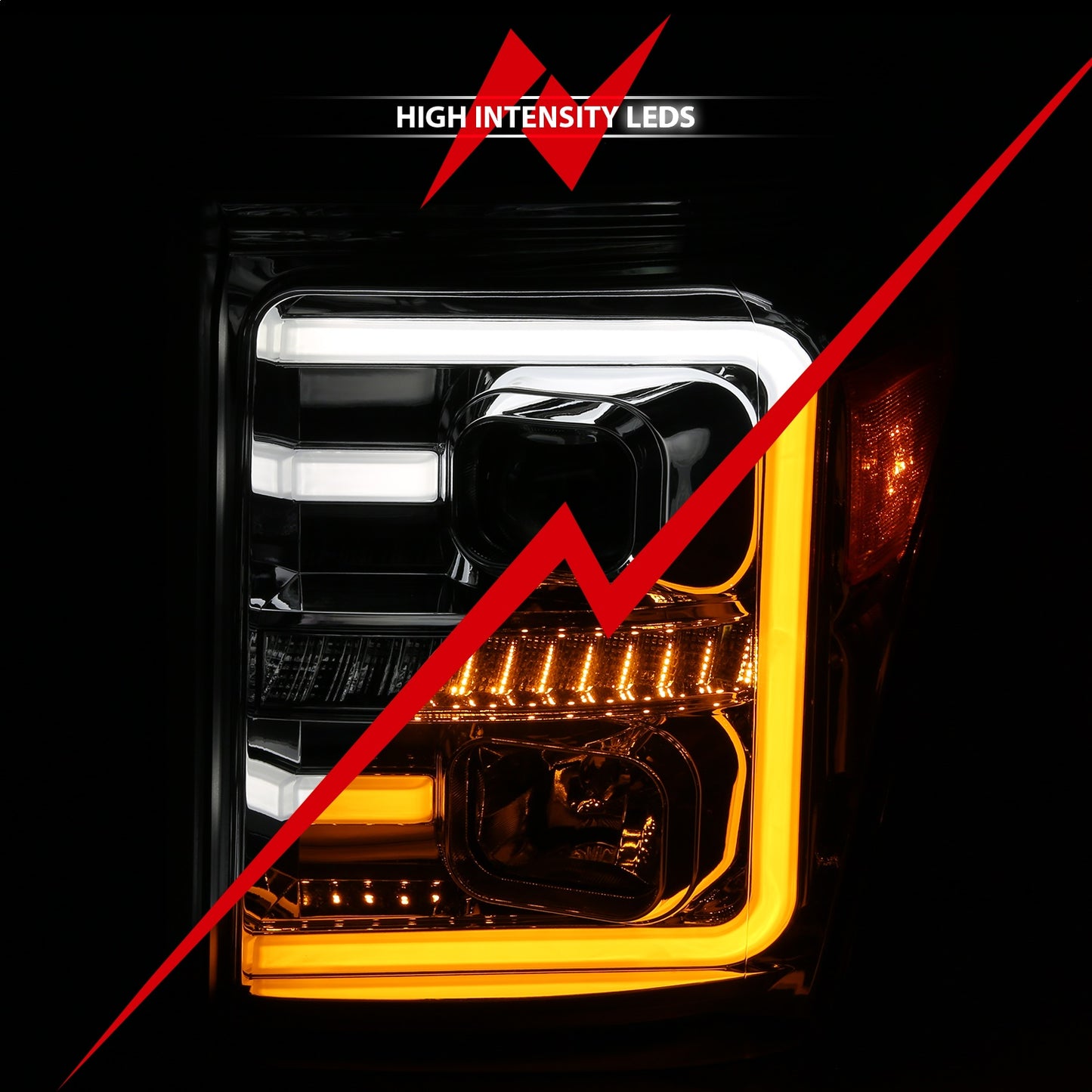 Anzo USA | Projector Headlight Set w/Plank Style Switchback Chrome w/Amber Pair | Fits F-250 Super Duty | 111407