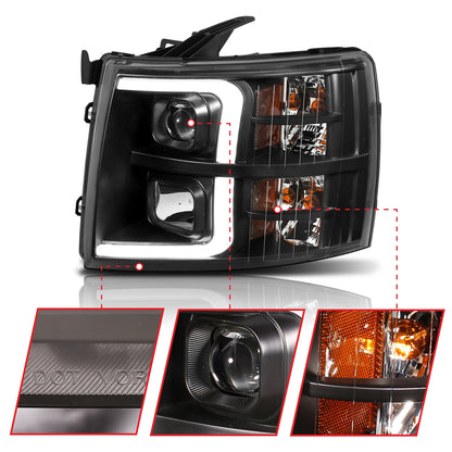 Anzo USA | Projector Headlight Set w/Plank Style Switchback Black w/Amber Pair | Fits Silverado 1500 | 111410