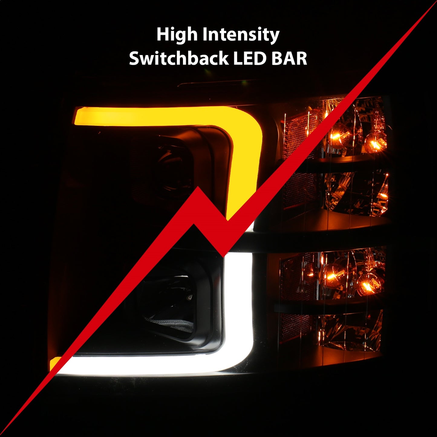 Anzo USA | Projector Headlight Set w/Plank Style Switchback Black w/Amber Pair | Fits Silverado 1500 | 111410