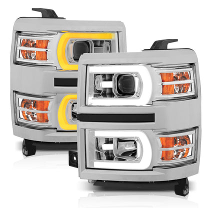 Anzo USA | Projector Headlight Set w/Plank Style Switchback Chrome w/Amber Pair | Fits Silverado 1500 | 111413