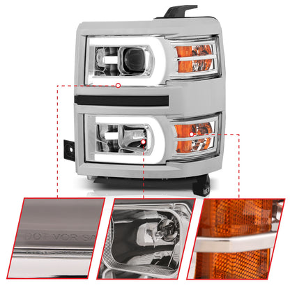 Anzo USA | Projector Headlight Set w/Plank Style Switchback Chrome w/Amber Pair | Fits Silverado 1500 | 111413