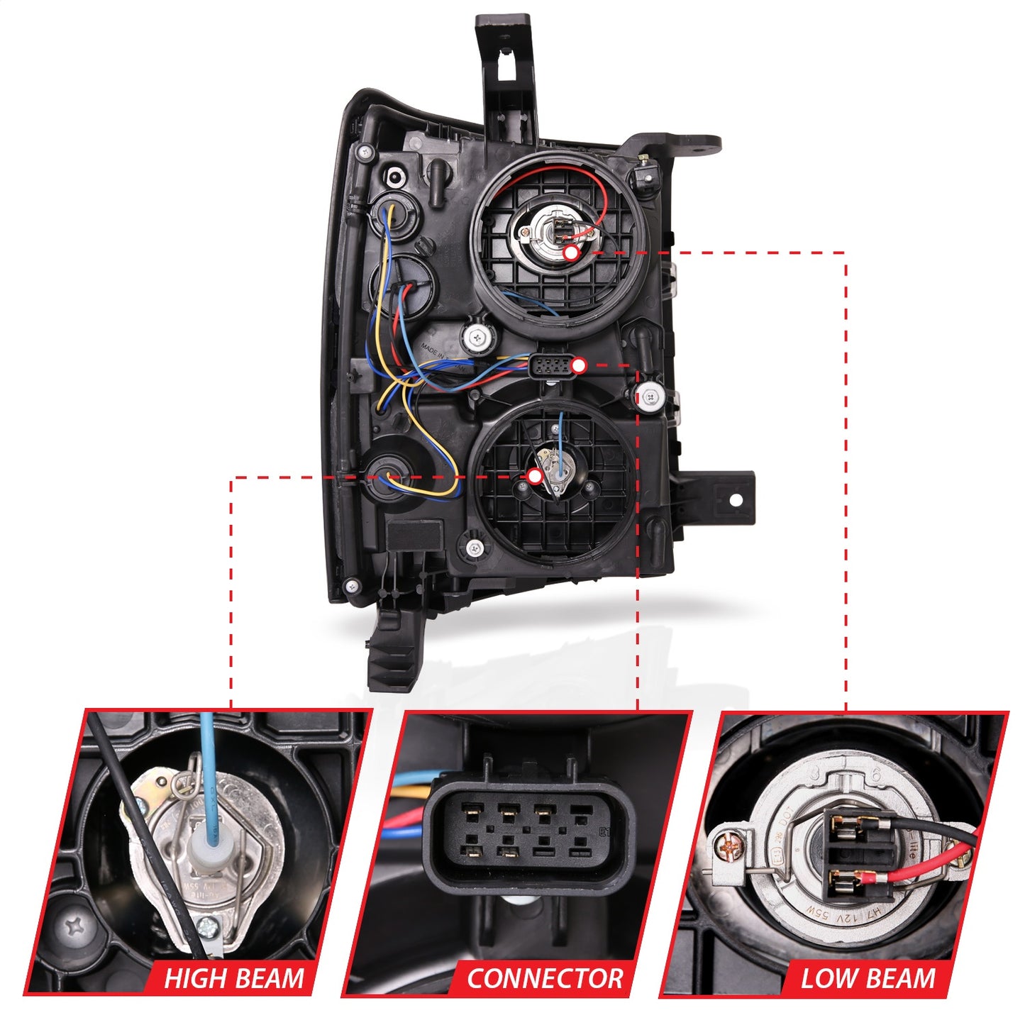 Anzo USA | Projector Headlight Set w/Plank Style Switchback Chrome w/Amber Pair | Fits Silverado 1500 | 111413