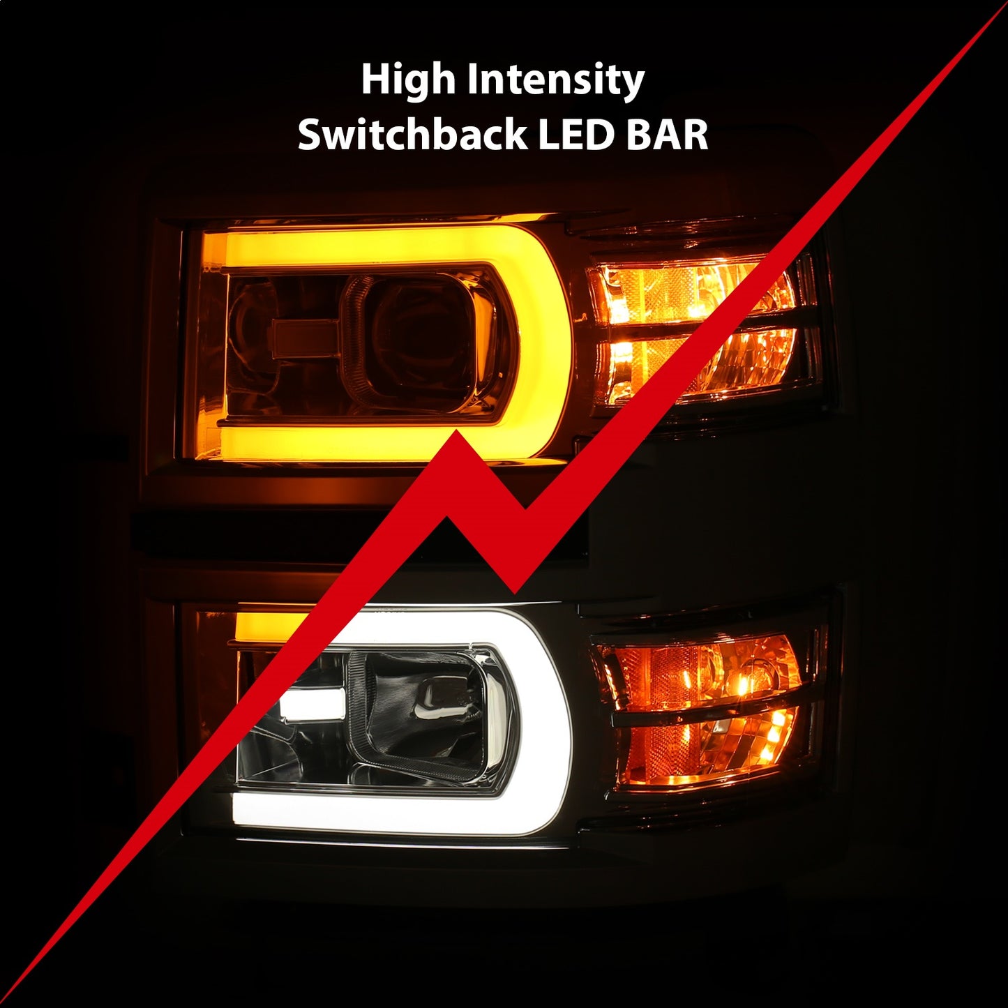 Anzo USA | Projector Headlight Set w/Plank Style Switchback Chrome w/Amber Pair | Fits Silverado 1500 | 111413