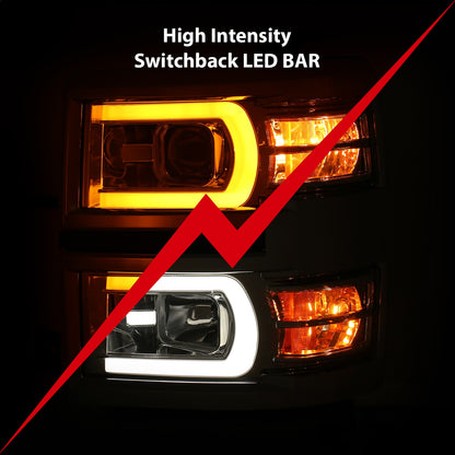 Anzo USA | Projector Headlight Set w/Plank Style Switchback Chrome w/Amber Pair | Fits Silverado 1500 | 111413