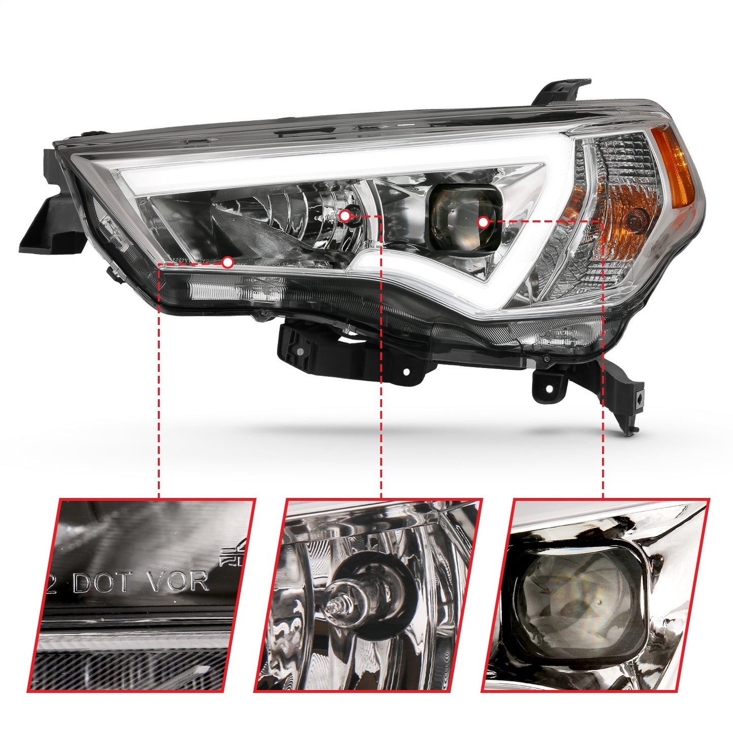 Anzo USA | Projector Headlight Set w/Plank Style Switchback Chrome w/Amber Pair | Fits 4Runner | 111417