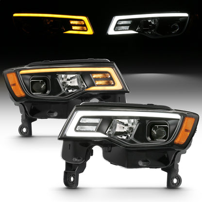 Anzo USA | Projector Headlight Set w/Plank Style Switchback Black w/Amber Pair | Fits Grand Cherokee | 111418