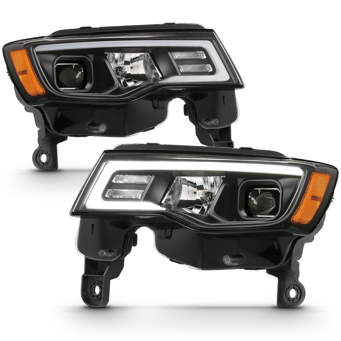 Anzo USA | Projector Headlight Set w/Plank Style Switchback Black w/Amber Pair | Fits Grand Cherokee | 111418
