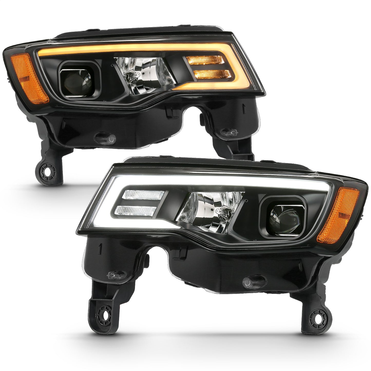 Anzo USA | Projector Headlight Set w/Plank Style Switchback Black w/Amber Pair | Fits Grand Cherokee | 111418