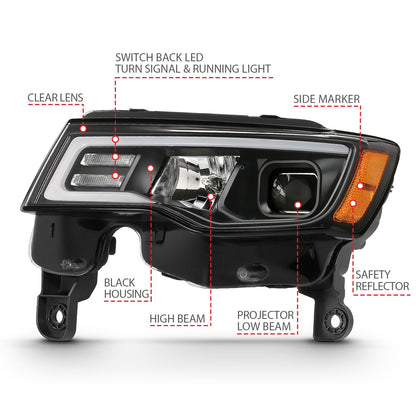 Anzo USA | Projector Headlight Set w/Plank Style Switchback Black w/Amber Pair | Fits Grand Cherokee | 111418