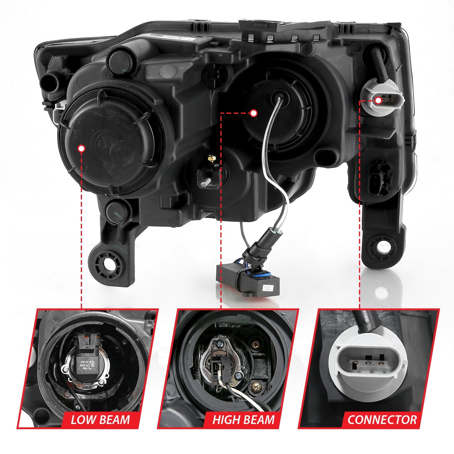 Anzo USA | Projector Headlight Set w/Plank Style Switchback Black w/Amber Pair | Fits Grand Cherokee | 111418