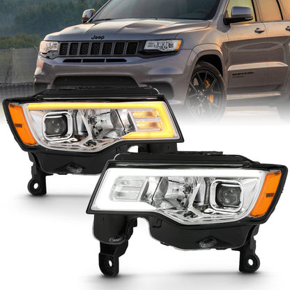 Anzo USA | Projector Headlight Set w/Plank Style Switchback Chrome w/Amber Pair | Fits Grand Cherokee | 111419