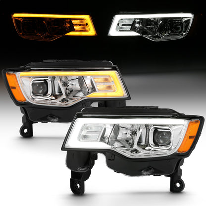 Anzo USA | Projector Headlight Set w/Plank Style Switchback Chrome w/Amber Pair | Fits Grand Cherokee | 111419