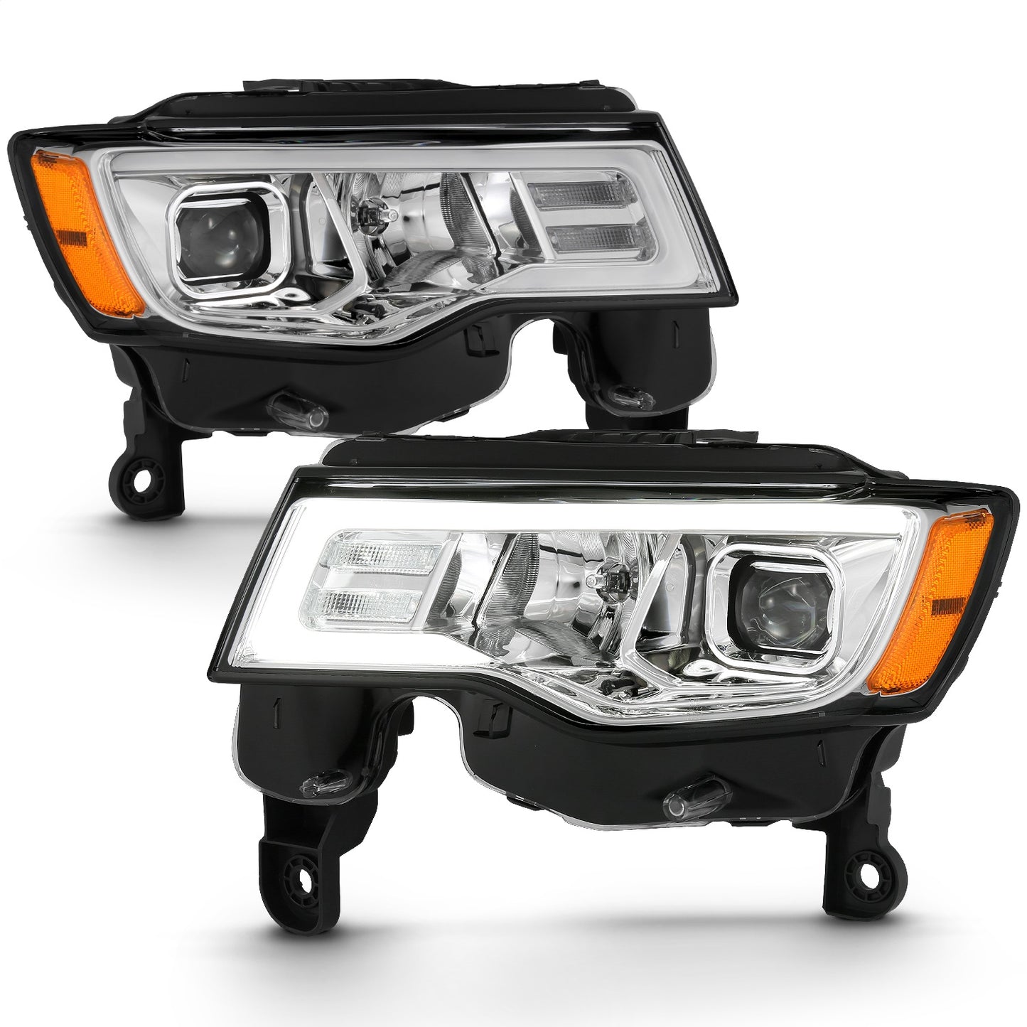 Anzo USA | Projector Headlight Set w/Plank Style Switchback Chrome w/Amber Pair | Fits Grand Cherokee | 111419