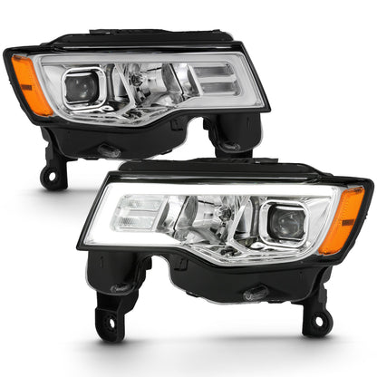 Anzo USA | Projector Headlight Set w/Plank Style Switchback Chrome w/Amber Pair | Fits Grand Cherokee | 111419