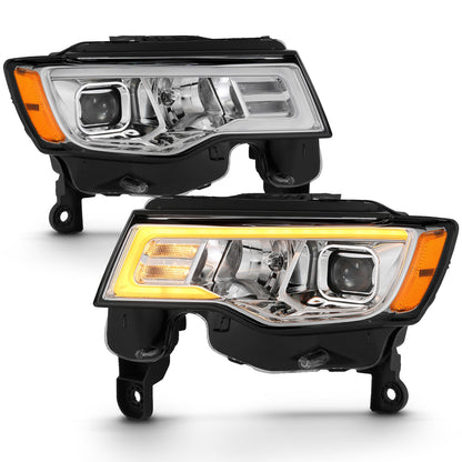 Anzo USA | Projector Headlight Set w/Plank Style Switchback Chrome w/Amber Pair | Fits Grand Cherokee | 111419