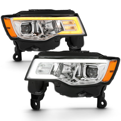 Anzo USA | Projector Headlight Set w/Plank Style Switchback Chrome w/Amber Pair | Fits Grand Cherokee | 111419