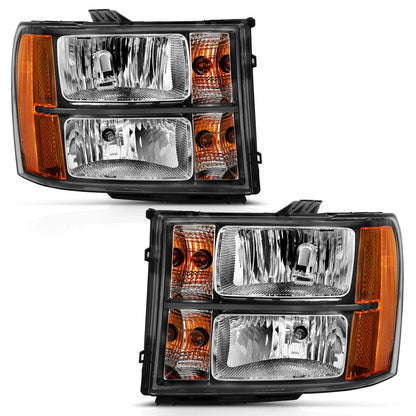 Anzo USA | Crystal Headlight Set Clear Lens Black w/Amber Housing Pair | Fits Sierra 1500 | 111430