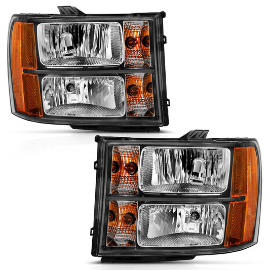 Anzo USA | Crystal Headlight Set Clear Lens Black w/Amber Housing Pair | Fits Sierra 1500 | 111430
