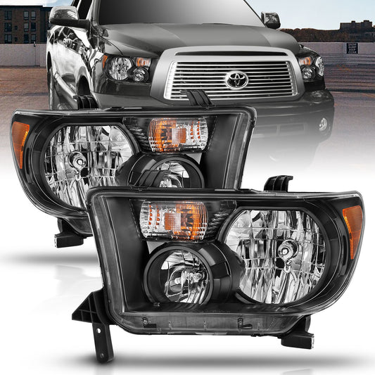 Anzo USA | Crystal Headlight Set Clear Lens Black w/Amber Housing Pair | Fits Tundra | 111436